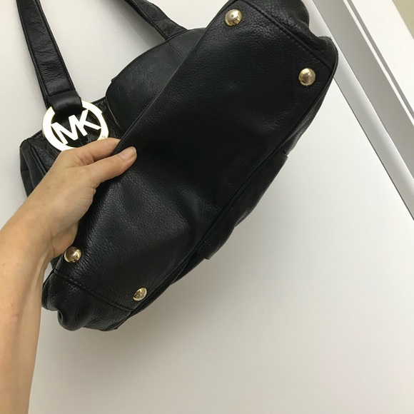 Michael Michael Kors Womens Pebbled Leather Top Handle Logo Tote Handbag Black - Picture 6 of 16